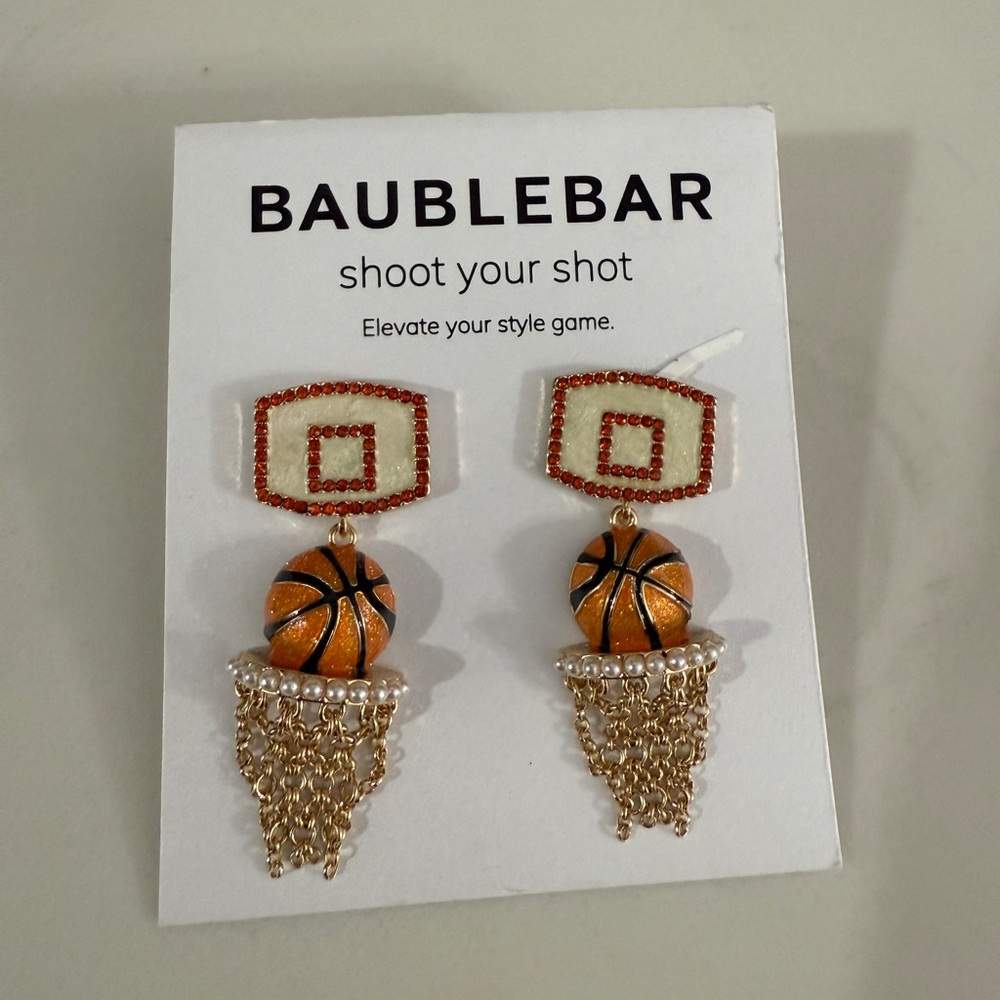 BaubleBar Gold and Orange Basketball Earrings